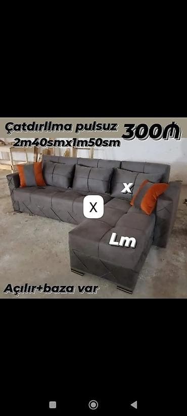 krep parca: Künc divan – açılır və bazalı model - Ölçü: 2 m 40 sm x 1 m 50 sm - — 1