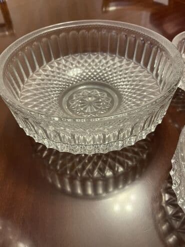 qazan dəst: Klassik dizaynlı 3 ədəd şüşə/qədəh qab dəsti - Dəst: 1 böyük və 2 orta — 2