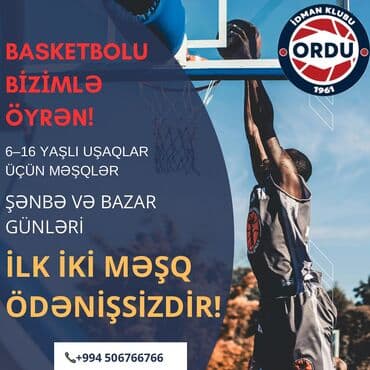 Təlim, kurslar: Basketbolu bizimlə öyrən! 🏀 6–16 yaşlı uşaqlar üçün məşqlər 📅 Şənbə və — 1