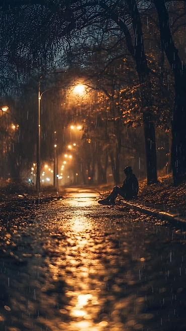 ucuz tablo: Şəhər Gecəsi Yağışında Park İşıqları – Rəqəmsal Foto - Mövzu: Gecə — 1