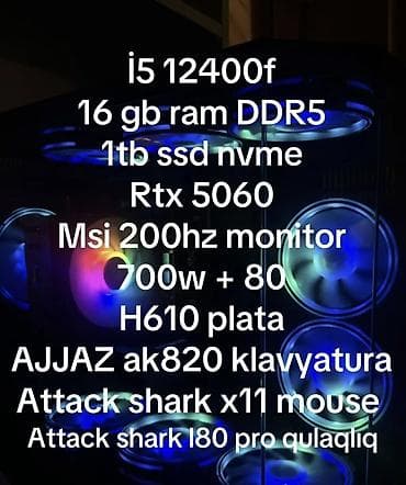 Комплектующие для ПК и ноутбуков: Güclü oyun/ofis stolüstü kompüter komplekti - Sistem bloku: Şüşə — 7