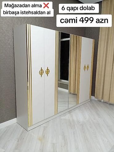 dəmir dolab: Yeni, 6 qapı, Güzgülü, Ağ, Digər material, Açılan, Düz dolab — 1