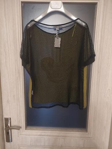 prada eynək: Qadın geyim dəsti – şifon bluz və denim görünümlü midi don - Bluz — 2