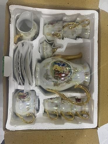 Çay dəsti, rəng - Qızılı, Farfor, 6 nəfərlik