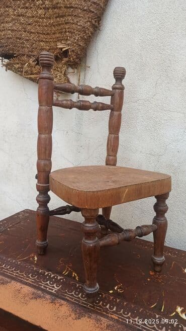 tek oturacaq: Taxta miniatür stul - Material: tam ağac (ləpəli, torna işləməli — 2