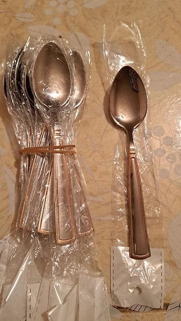 Qızılı haşiyəli stol qaşıqları dəsti - Material: paslanmayan polad