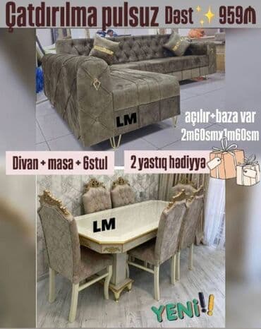 qabaq ustolu: Divan+ Masa dəsti👑 Sifarişlə hazırlanır. Dəst şəkildə : 959₼ Divan  — 1