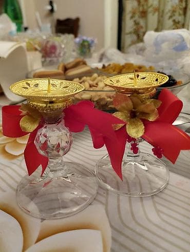 Bəzəkli şamaltı dəsti - 2 ədəd zərif şamaltı - Material: şüşə gövdə