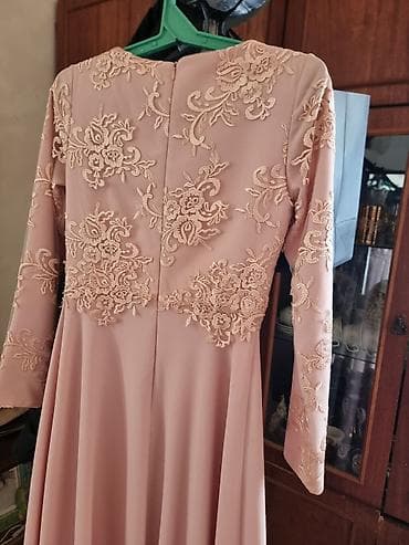 hermes paris canta: Zərif gecə/libas – pudra çaları - Uzun model, A-kəsim ətək - Uzun qol — 2