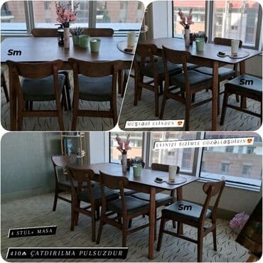 Masa və oturacaq dəstləri: Mətbəx üçün, Yeni, Açılmayan, Dördbucaq masa, 4 stul — 1