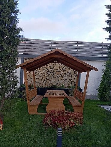 demir dam: Bağ üçün taxta besedka (skamyalar və masa dəsti ilə) - Material — 3