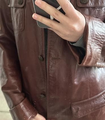 düyməli: Qadınlar üçün uzun dəri plaş/kaban Material: həqiqi təmiz dəri — 4