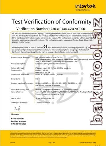 generator az: Siqnal generatoru. Model: UNI-T UTG 962E Çıxış dalğa formaları — 6