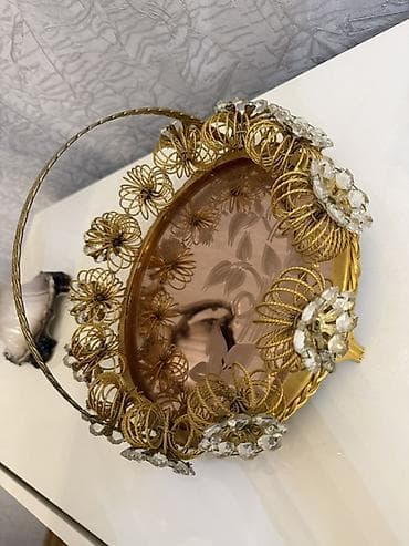 file: Qızılı dekorativ şüşə səbət - Material: metalli (qızılı rəng) karkas — 2