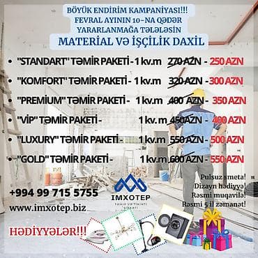 HƏR BÜDCƏYƏ UYĞUN TƏMİR PAKETLƏRİ "İmxotep" mmc təmir ve tikinti