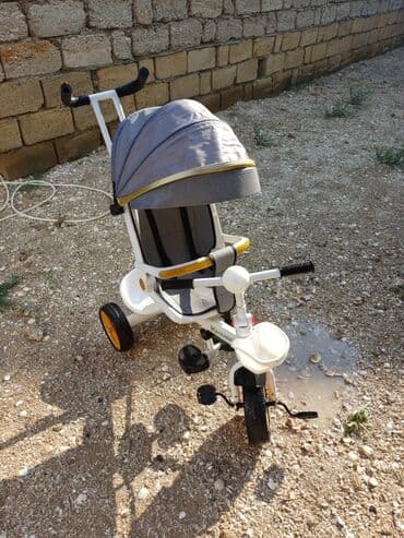 velosiped uşaq üçün: Uşaqlar üçün təkərli velosiped, boz və sarı rənglərdə olan günlüklə — 4