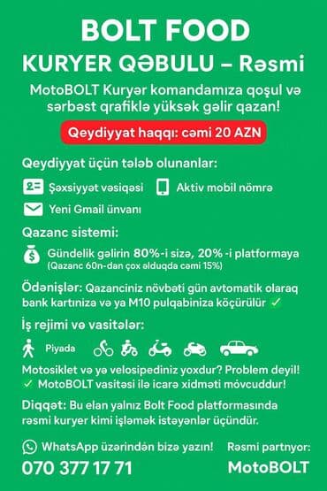 bolt ayıq sürücü: Moto-kuryer tələb olunur, Gündəlik ödəniş — 1