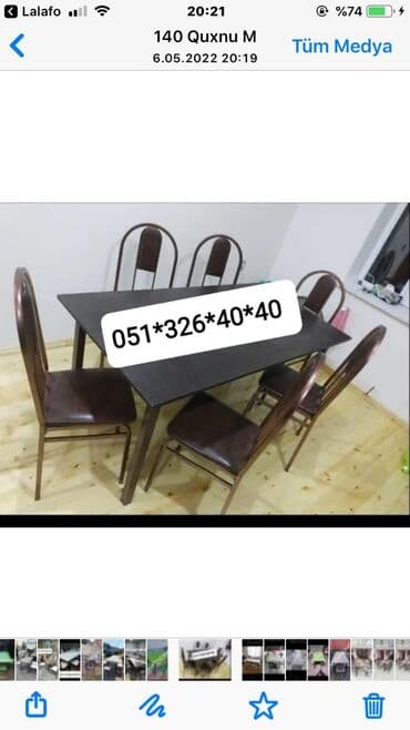 naxcivan bina evleri: Yeni, Dördbucaq masa, 6 stul, Açılan, Stullar ilə, Metal, Azərbaycan — 24