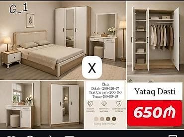 tula: Yataq Dəsti – G_1 modeli Komplekt: - 2 qapılı güzgülü dolab - 200×160 — 1
