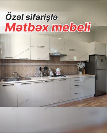 Özəl sifarişlə hazırlanmış müasir mətbəx mebeli - Düzxətli