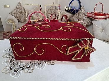 Xonça və nişan dəsti üçün əl işləri – məxmər və krujeva dekorlu -