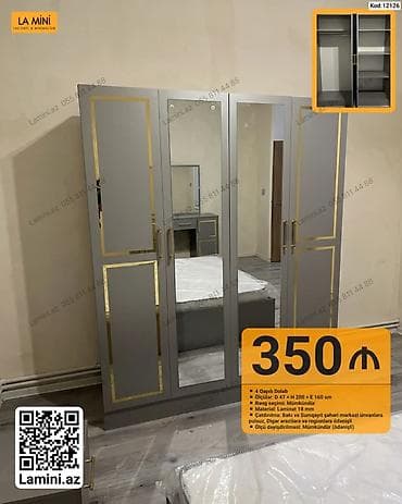 Məhsul: 4 qapılı şkaf (Kod: 12126) - Ölçülər: Dərinlik 47 sm × — 1