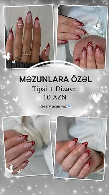Məzunlara özəl manikür xidməti - Tipsi + dizayn - Qırmızı fransız