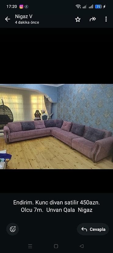 Endirim. Kunc divan satilir 450azn. Olcu 7m. Unvan Qala Nigaz — 1