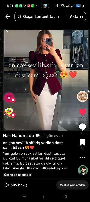 Qadın kostyum dəsti - Üst: Bordo rəngli, qısa qollu, çiyinlərdə