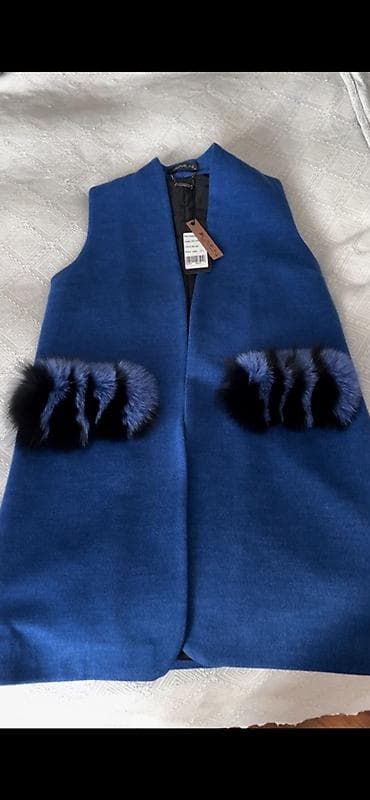 qadin alt geyim: Qadın uzun jilet – elektrik-mavi rəngdə - Model: yaxasız, düz kəsim — 2