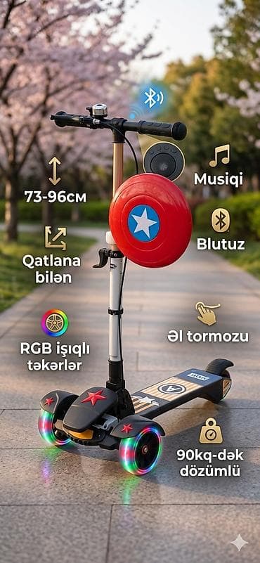 skeyt: Uşaq skateri – RGB işıqlı, 4 təkərli, qatlanan model Xüsusiyyətlər: - — 2