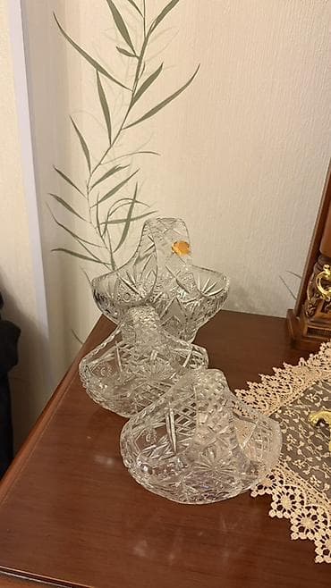 konfet qabi: Kəsilmiş şüşədən hazırlanmış dekorativ səbət dəsti - Material: ağır — 2