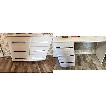 stolar: Ağ rəngli mebel dəsti: - 6 çekmeceli komod və 1 iş masası - Minimalist — 1