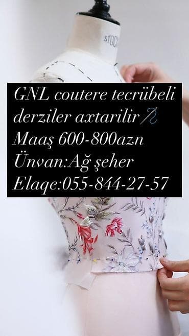 Ev personalı və təmizlik: Dərzi tələb olunur, 3-5 illik təcrübə, 6/1, Aylıq ödəniş — 1