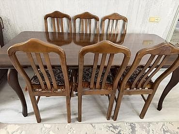 stulla: Qonaq otağı üçün, İşlənmiş, Dördbucaq masa, 6 stul — 2