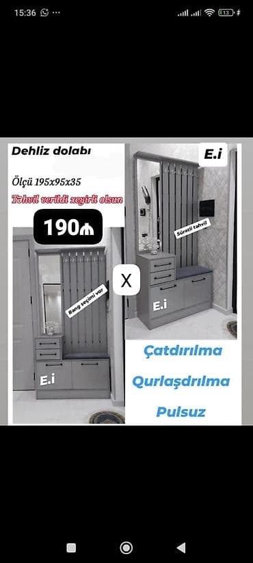 stull: Dehliz dolabı Ölçü: 195×95×35 sm - Asılqanlı panel, güzgü, oturacaq — 1