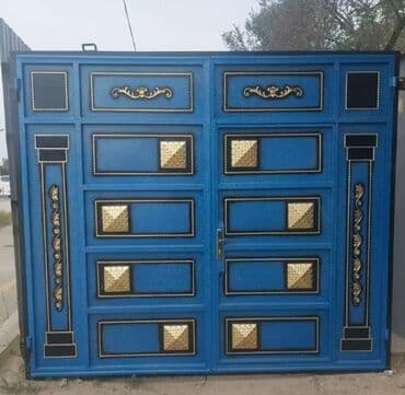 жер тошок: Железо Дворовые ворота, Распашные, 3 м, Механические, С дверью, цвет - Голубой, Нет кредита, Платная установка, Платная доставка — 13