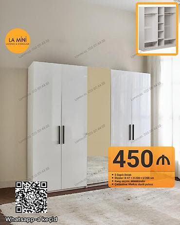 - 5 qapılı dolab - Ölçülər: D 47 × H 200 × U 200 sm - Rəng seçimi