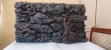 yerli inəklər: Akvarium üçün 3D fon panelləri - Realist qaya və ağac kökü teksturası — 2