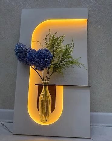 bra lampa: LED işıqlı divar dekoru – inteqrə edilmiş şüşə vaza ilə 3D gül — 2