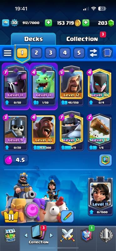 masaüstü futbol oyun seti: Clash Royale oyun hesabı - Kral səviyyəsi: 30 (912/7000 XP) - Kupa — 3