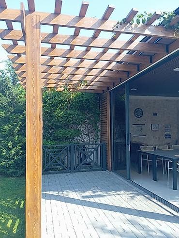 pavlonya ağacı satış: Açıq hava istirahət zonaları üçün dekorativ taxta pergola - Material — 2