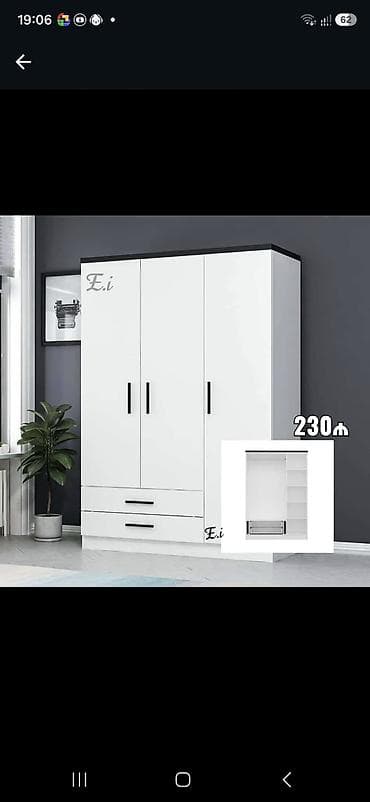 Ağ rəngdə 3 qapılı paltar şkafı - Minimalist dizayn, qara aksentli
