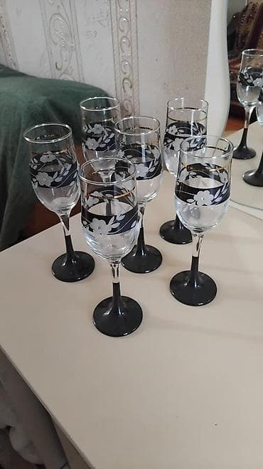Qədəhlər, rəng - Qara, Şüşə, 6 ədədli dəst