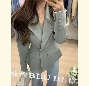 deri pencekler: Zərif qadın blezeri – açıq boz-yaşıl ton. - Dərin haşiyəli, enli — 1