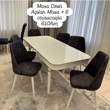 istolar: Qonaq otağı üçün, Açılan, Dördbucaq masa, 6 stul — 1