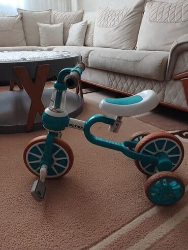 детские защитные шорты для роликов: Uşaq üçtəkərli velosipedi - Rəng: firuzəyi-ağ, təkərlərdə qəhvəyi — 3