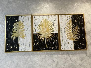 Abstrakt triptix tablo – qızılı yarpaq motivləri - Dəst: 3 ədəd