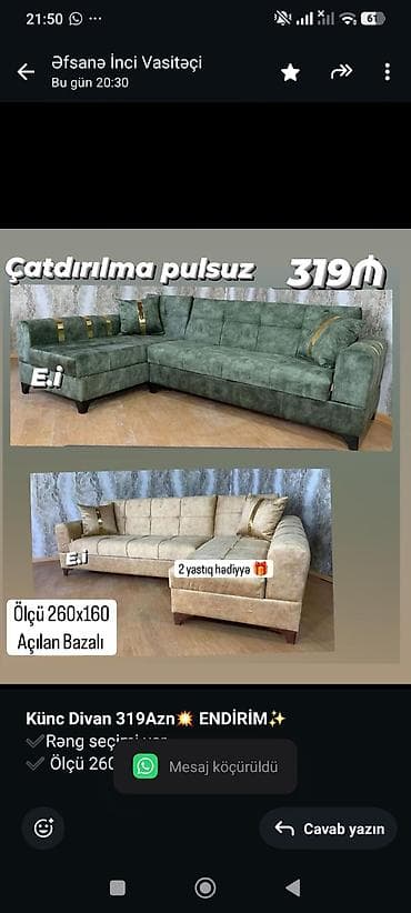 Мебель на заказ: *Künc Divan 319Azn💥 ENDİRİM✨* ✔️Rəng seçimi var ✔️ Ölçü 260x160 — 1