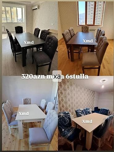 Yemək otağı üçün masa və 6 stul dəsti - Dəst: 1 masa + 6 stul - Rəng